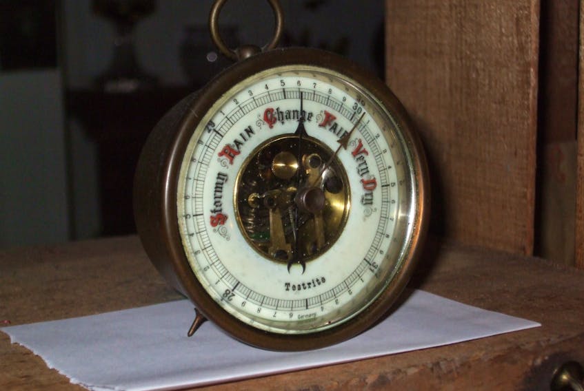 Mr. Buggeln says his old Testrite resided on a plate in a tiny dining room in his two-family flat when he was growing up (in the 1940s-50s). It accumulated dust, but was never taken down and "read".  He would like get a  better idea of the age of the barometer. You can contact me with any information you might have and I'll pass it along: weathermail@weatherbyday.ca.