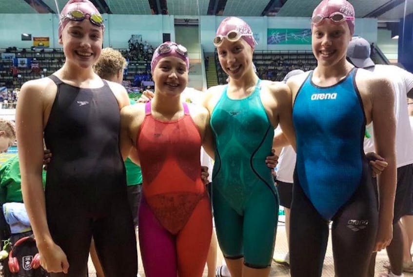 Newfoundland and Labrador's 4x200m freestyle relay team of Kate Williams, Rachel Legge, Kate Sullivan and Emily Ricketts finished fifth in provincial record time Monday at the Canada Games.