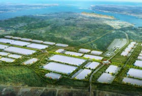 This is the conceptual image of the proposed Novazone logistics park that would support the Novaporte container terminal in Sydney harbour. Sydney Harbour Investment Partners is marketing the port internationally and says the only thing holding back the development is a guarantee that the dormant Cape Breton Island rail line will be rehabilitated. CONTRIBUTED