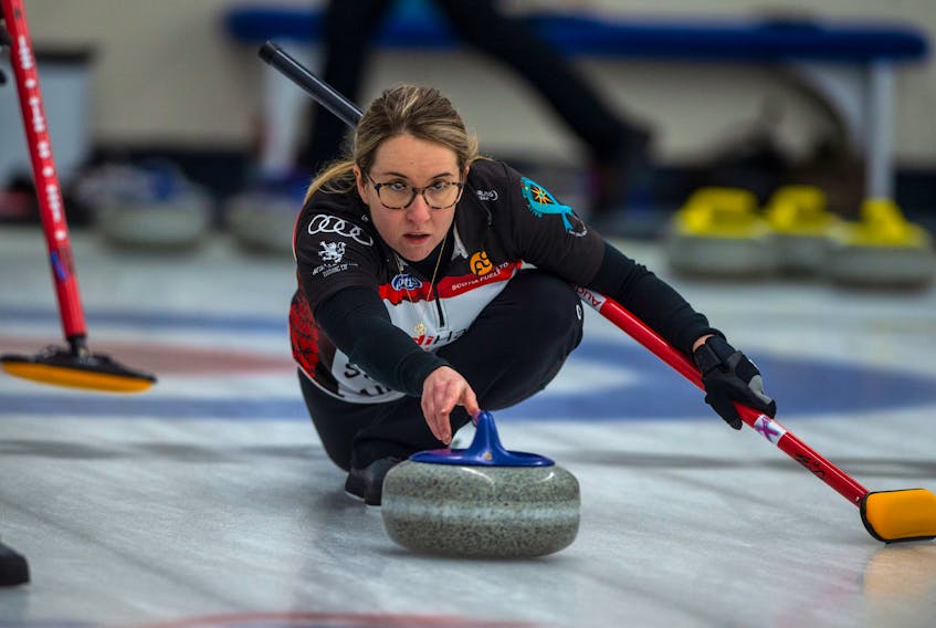 Christina Black releases the stone during curling action last season. The Sydney River product is disappointed the Scotties provincial playdowns are cancelled this year due to the COVID-19 pandemic, but understands the decision made by the Nova Scotia Curling Association. RYAN TAPLIN • SALTWIRE NETWORK