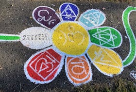 A flower in one of the sensory play areas which is painted with the names of the seven chakras on it, done in honour of the school's history of yoga education for students. NICOLE SULLIVAN/CAPE BRETON POST 