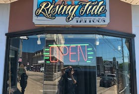 The storefront of The Rising Tide Tattoos which opened on May 1, 2018 at 413 Charlotte Street in Sydney. A structure fire on March 28, 2020 could only be fought externally and firefighters had to demolish the building to extinguish the flames. CONTRIBUTED