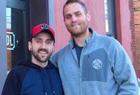 Joseph Matheson, left, and James MacDonald outside their vegan restaurant, JJ's Plant Based Eats., last year before the COVID-19 pandemic caused them to decide to close for a few months. FILE PHOTO/CAPE BRETON POST 