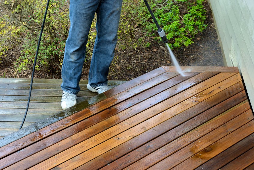 Before staining your deck, make sure it is clean — free of dirt, grease, mildew, dead wood fibres, old stain layers and barbecue sauce.  -Contributed