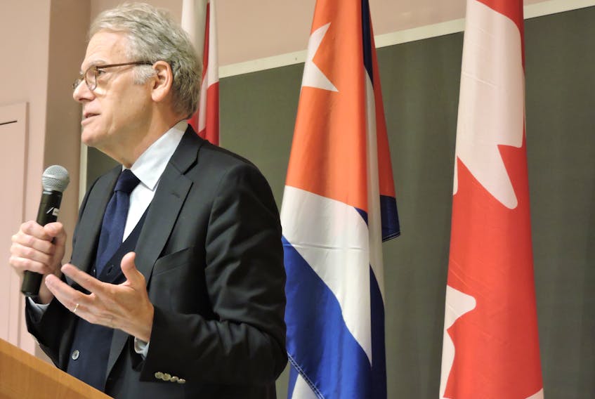 U.S. diplomat Jeffrey DeLaurentis addresses the Cuban Revolution at 60 International Conference at Halifax's University of King's College on Saturday. He served as the U.S. embassy head in Havana from 2015 to 2017. - Stephen Cooke