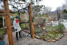 FOR CAMPBELL STORY:
Sheila Stevenson stands at the gate, of the newly constructed fence that surrounds her Ferguson's Cove Road Monday January 4, 2021. She says the local deer population has gotten out of control and needed the fences to protect her property and plants from the hungry animals.

TIM KROCHAK PHOTO
