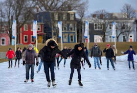 Skaters take part in the noon hour skate at the Halifax Oval on Monday, Jan. 18, 2021. The oval is as popular as ever, with one-hour, pre-booked sessions quickly filling up to the maximum 130 allowable skaters.
