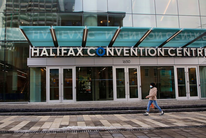 FOR MUNRO STORY:
A woman walks past the empty Halifax Convention Centre in Halifax Tuesday January 26, 2021.

TIM KROCHAK PHOTO