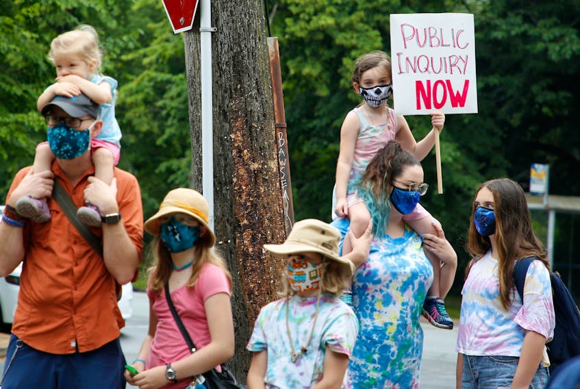 FOR MUNRO STORY:
Several dozen people attended a noon-hour rally, in support of a call for a public inquiry for the April's mass shooting....in Victoria Park in Halifax Monday July 27, 2020.

TIM KROCHAK/ The Chronicle Herald