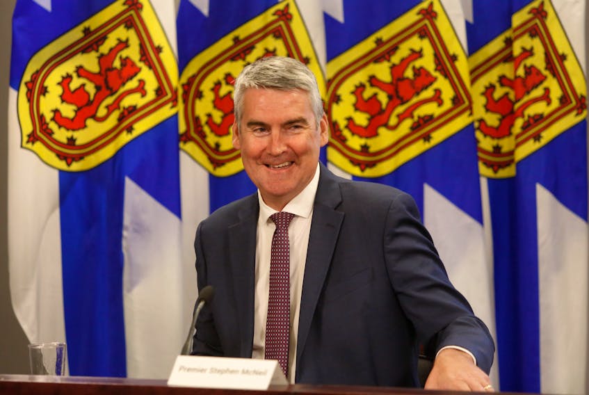 FOR RANKIN STORY:
Nova Scotia Premier Stephen McNeil, responds to a reporter's question after giving notice of stepping down as the premier of the province, in Halifax Thursday August 6, 2020.

TIM KROCHAK PHOTO
