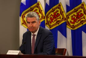 FOR RANKIN STORY:
Nova Scotia Premier Stephen McNeil, looks to reporters for questions after giving notice of stepping down as the premier of the province, in Halifax Thursday August 6, 2020.

TIM KROCHAK PHOTO