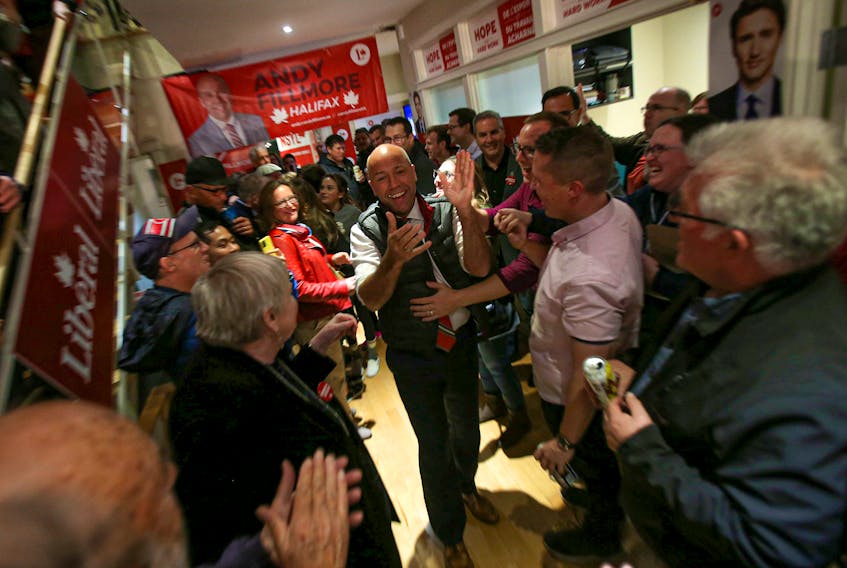 FOR ELECTION COVERAGE:
Halifax Liberal MP, Andy  Fillmore, gives his victory speech to supportersm  at his HQ, after being called, re-elected, during federal alection night 2019...in Halifax Monday October 21, 2019.

TIM KROCHAK/ The Chronicle Herald