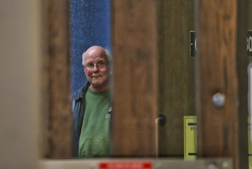 Crown witness Wayne (Batman) Bruce is shown Wednesday during a break at the trial of two people charged with first-degree murder in the June 2017 stabbing death of Nadia Gonzales at a Dartmouth apartment building.