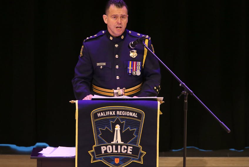 Halifax Regional Police Chief Dan Kinsella apologizes for his department's street check policy, during a public event at the Central Library on Friday, Nov. 29, 2019. Kinsella acknowledged institutional racism, discrimination, and street checks have made black men, women and children fearful of police.