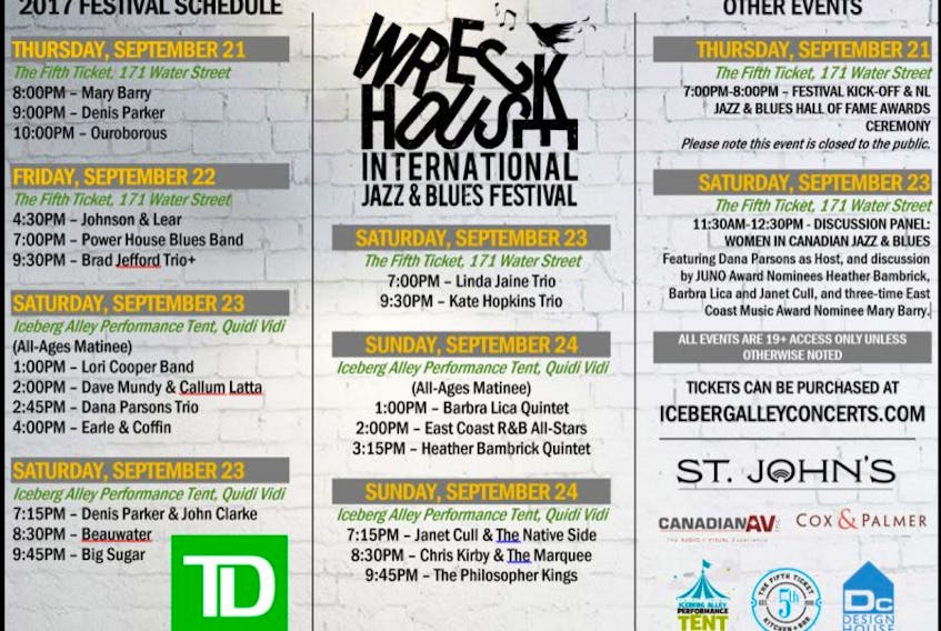 Wreckhouse Jazz and Blues Festival schedule