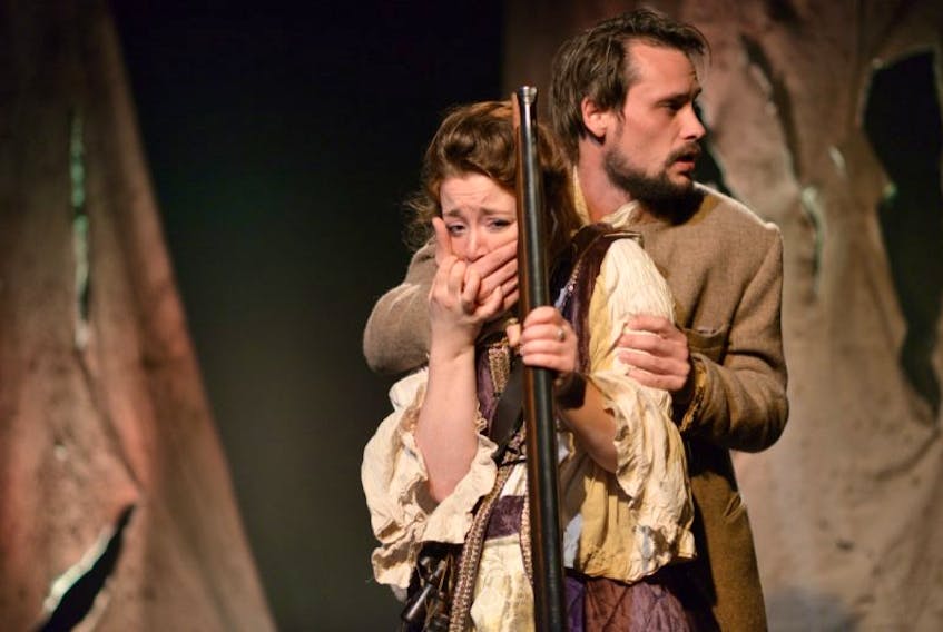 Allison Kelly and Evan Mercer in a scene from “Isle of Demons,” at the Barbara Barrett Theatre until Sunday.
