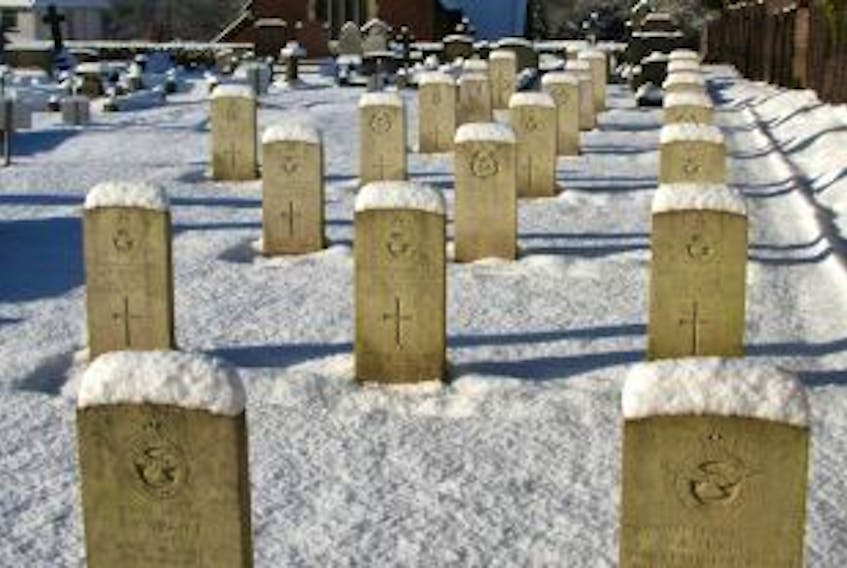 ['War graves outside of the church in Wales where the grave of James Gladstone Crummey is located.']