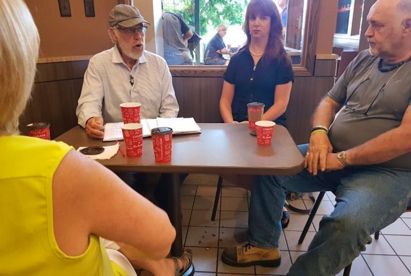 Former Mayor Andy Wells was seated outside Tim Hortons with friends Tuesday morning to announce he will run for mayor of St. John’s in the upcoming municipal election.
