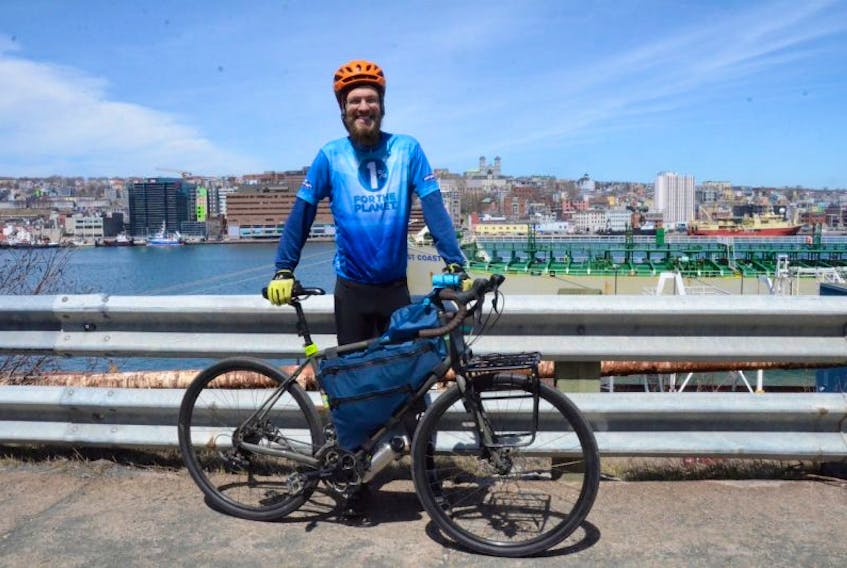 Brad Wade has been training to ride across America with Green Riders’ Good Deeds on Bikes tour. His usual 25-kilometre route takes him from the east end of St. John’s to Fort Amherst, up Signal Hill and then over East White Hills Road. Monday, he did that route in an hour and 21 minutes, averaging 18.5 km/h.