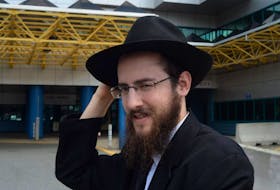 Rabbi Chanan Chernitsky, director of Chabad of Newfoundland, at the Janeway Children’s Hospital on Thursday afternoon, where he handed out teddy bears to patients.