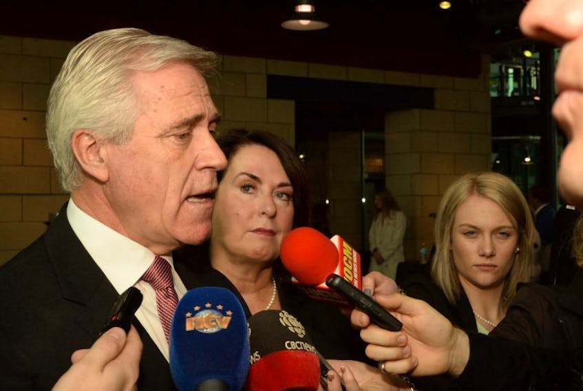 Premier Dwight Ball and Natural Resources Minister Siobhan Coady speak with reporters in St. John’s Monday following the announcement that Husky Energy’s  $3-billion White Rose Extension oilfield is going ahead.