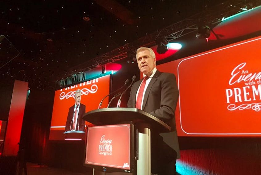 Premier Dwight Ball speaks Thursday night at a Liberal party fundraising dinner at the St. John’s Convention Centre.