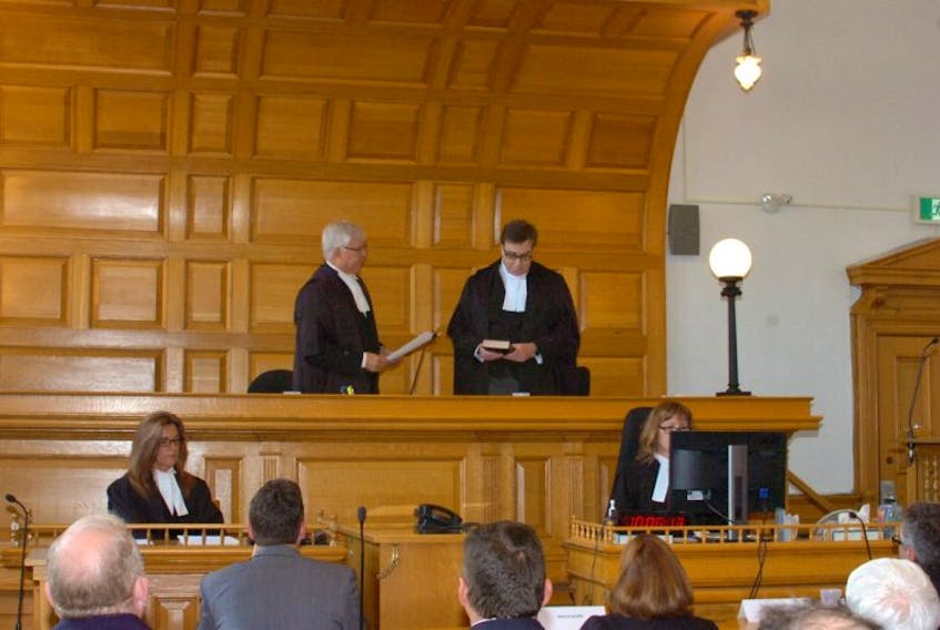 Justice Francis P. O’Brien (right) was sworn in as a judge of the Court of Appeal of Newfoundland and Labrador Thursday. Chief Justice Derek Green (left) presided at the ceremony.