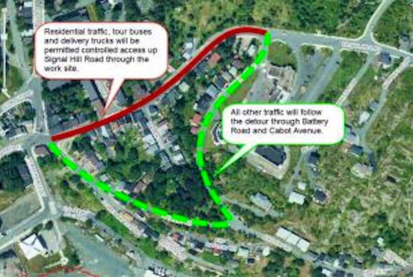 ['The planned road closure and traffic detour for Signal Hill while a 100-year-old water main is replaced. An information session on the estimated $2 million project is set for Wednesday evening.']