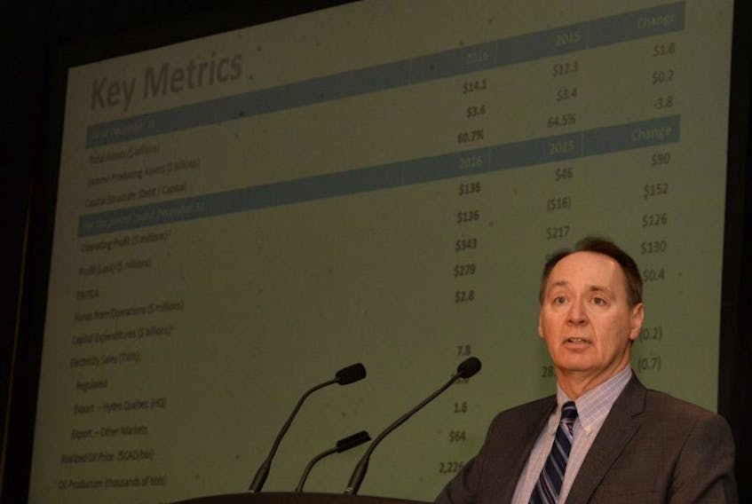 Nalcor Energy vice-president of finance and CFO Derrick Sturge provides a financial update on the company at Thursday’s annual general meeting. 
