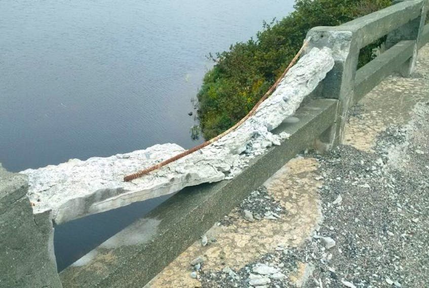 A photo provided to the Opposition Tories shows the crumbling Stoney River Bridge.