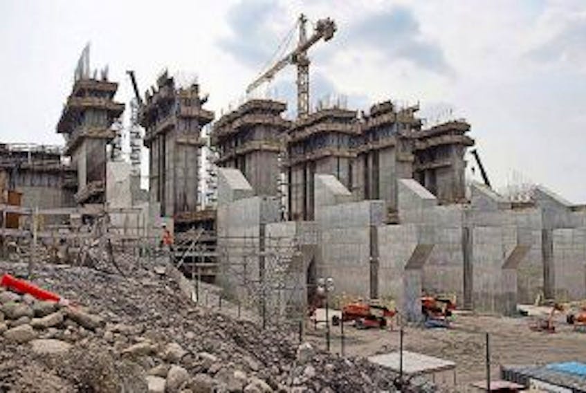['<p>The construction site of the hydroelectric facility at Muskrat Falls, is seen on July 14, 2015.</p>']