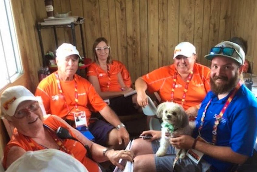 Volunteers and the Canada Summer Games softball venue are taking great delight in looking after Jed while the dog’s owners, Peggy and Brian Head of Goulds, watch their daughter play for Newfoundland and Labrador.