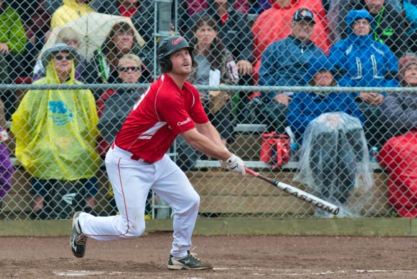 Freshwater native Stephen Mullaley (33) homered for Canada Sunday at the world men’s fastpitch championship in Whitehorse, but it wasn’t enough to prevent Canada from losing 7-3 to Australia and winding up in third place in the 16-team tourney.


