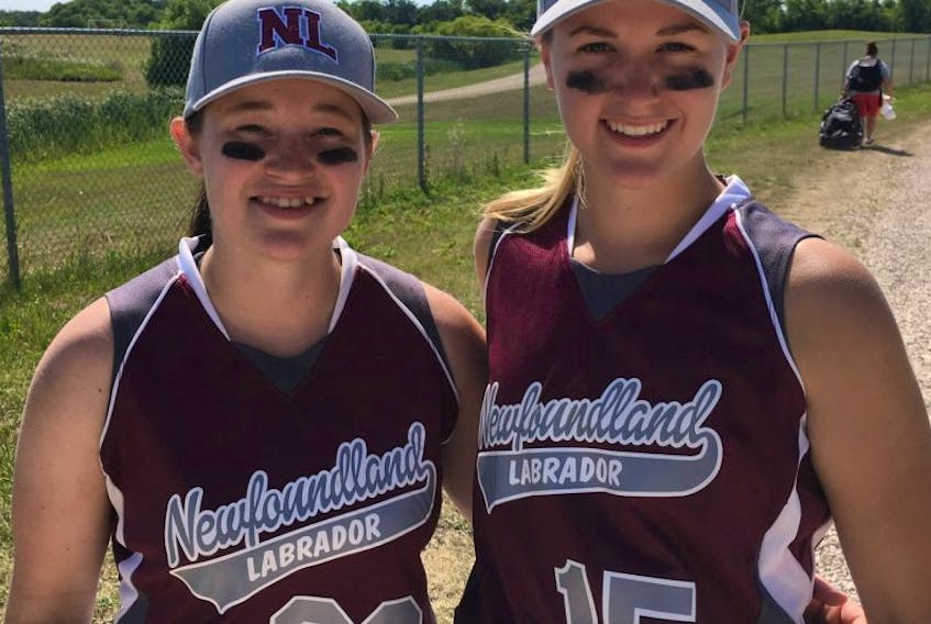 Rebecca Maher, left, of Petty Harbour and Brittany McCarthy of Placentia are leaders on Newfoundland and Labrador’s Canada Games women’s softball team.
