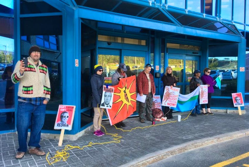 Members of the Labrador Land Protectors, continuing opposition to the Muskrat Falls power project, have blocked access to Nalcor Energy's headquarters in St. John's.