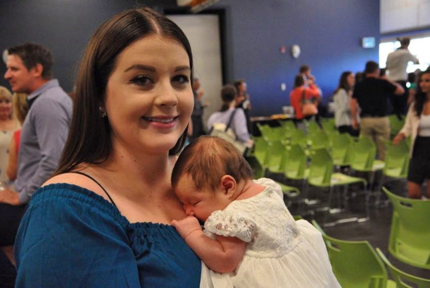 While winning Venture of the Year at the 2017 Youth Ventures Awards was certainly an honour for Jenna Dimmer, owner of Dimmer’s Dynamic Salon in Marystown, her primary focus these days is newborn Eva.