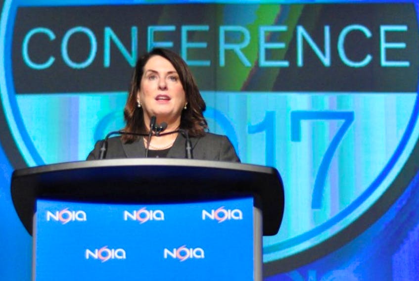Siobhan Coady speaks during Noia’s 40th annual conference Thursday in St. John’s. The province’s minister of Natural Resources says any changes to the environmental assessment process being considered by the federal government should include the Canada-Newfoundland and Labrador Offshore Petroleum Board.