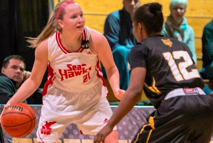 Lindsay Taylor (21) and the Memorial Sea-Hawks are still on a roll in the Atlantic universities basketball conference, having beaten the Dalhousie Tigers twice on the weekend in Halifax  and clinching an AUS playoff berth in the practice.