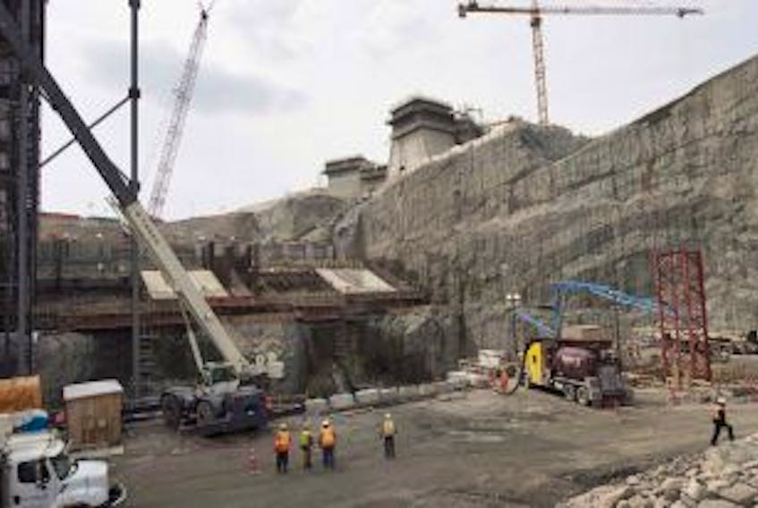 ['The construction site of the hydroelectric facility at Muskrat Falls, Newfoundland and Labrador is seen on Tuesday, July 14, 2015.']
