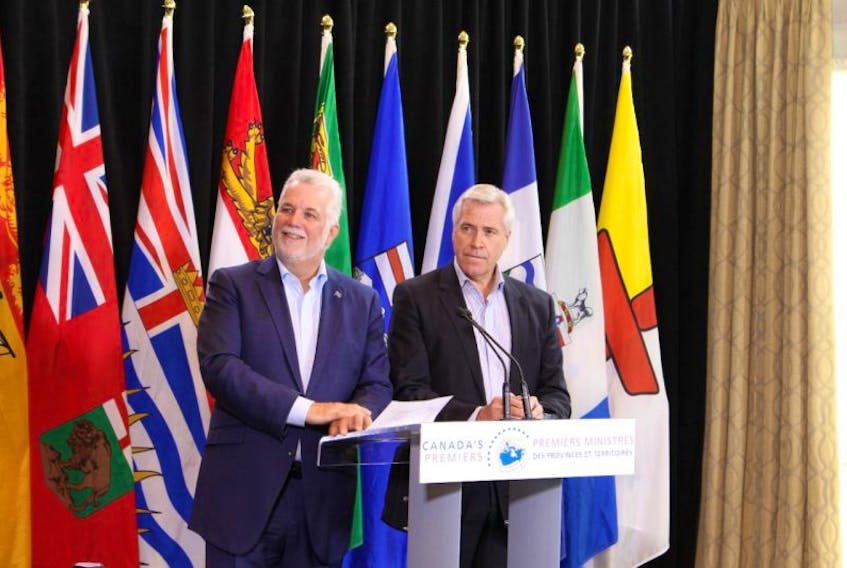 Premier Dwight Ball and Quebec Premier Philippe Coullard were in Edmonton for Council of the Federation meetings Wednesday. They announced an agreement to develop an agreement on border issues around Labrador.
