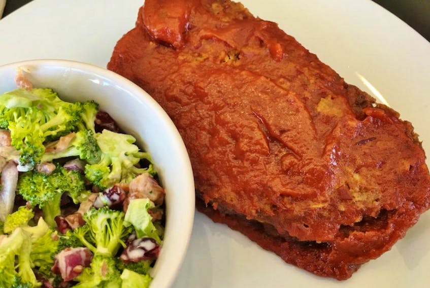 Meatloaf with broccoli salad at Traditional, Torbay