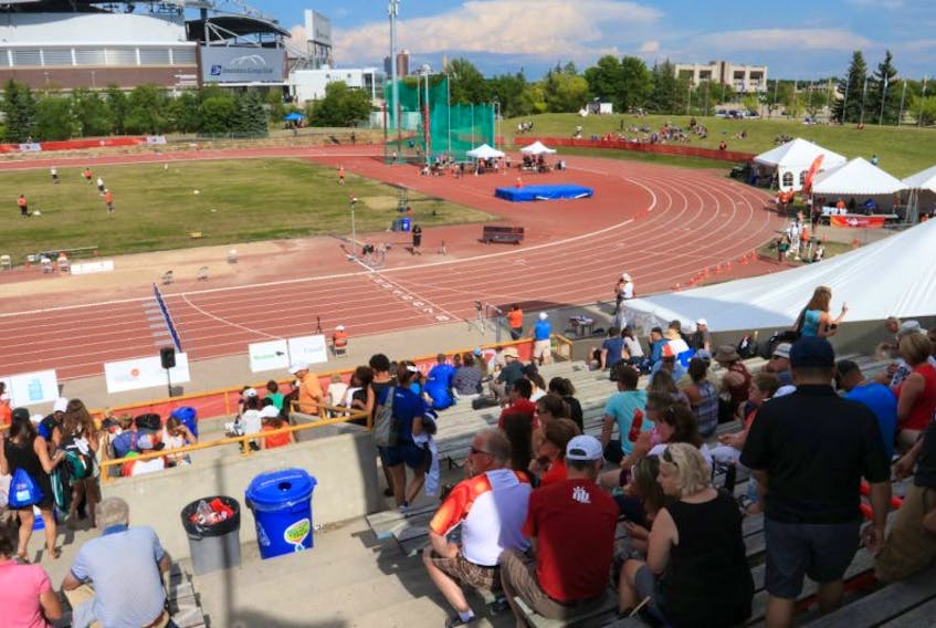 St. John’s, and Memorial University, can only dream about a track and field facility like the one on the University of Manitoba campus, which was the site of the 2017 Canada Summer Games athletics competition. In the background is Investors Group Field, home to the CFL’s Winnipeg Blue Bombers.