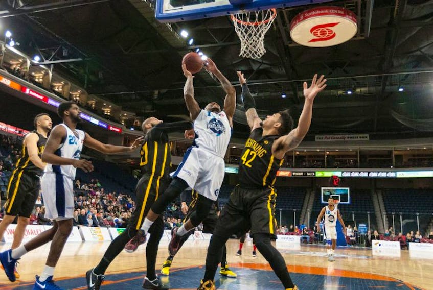 The Halifax Hurricanes and London Lightning tangle in an NBL Canada game at Scotiabank Centre in Halifax in this file photo taken last year. The pro game could work in St. John’s if it’s a fan friendly experience.