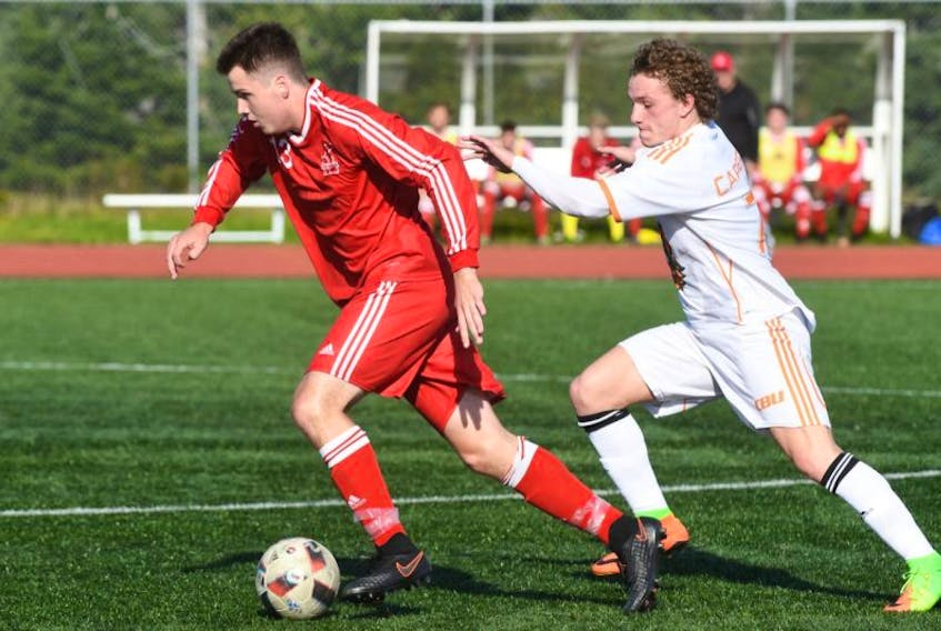 The Memorial Sea-Hawks hope to run away with a couple of wins over the UNB Varsity Reds this weekend at King George V Park. Mitchell Barry, shown in this photo from last weekend, and the Sea-Hawks are coming off a pair of losses.