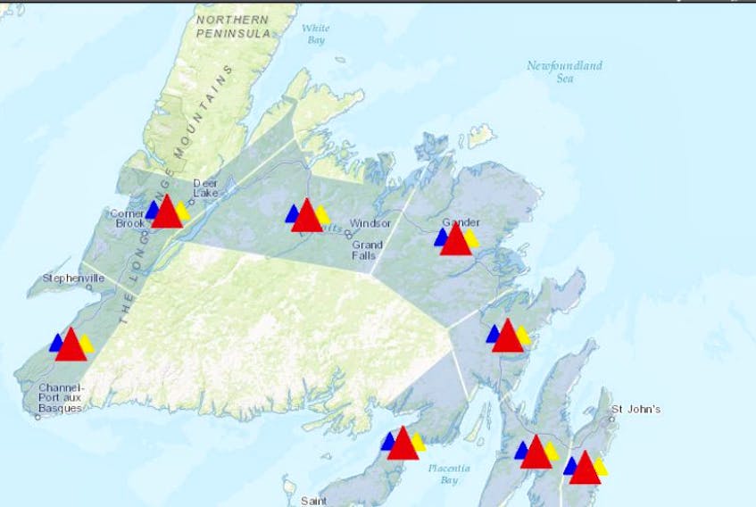 Newfoundland Power outages Monday.