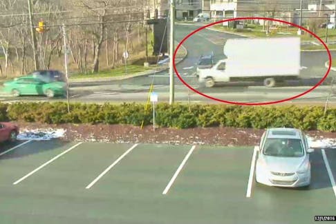 A still image taken from CCTV footage of a white truck involved in an incident Thursday on Waterford Bridge Road.