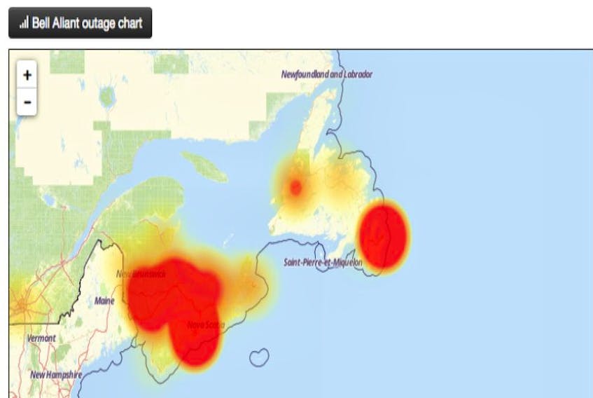 Bell Aliant outages map