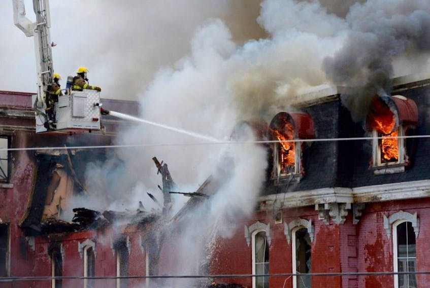 St. John's firefighters battle a blaze on the former Belvedere Orphanage property Friday.