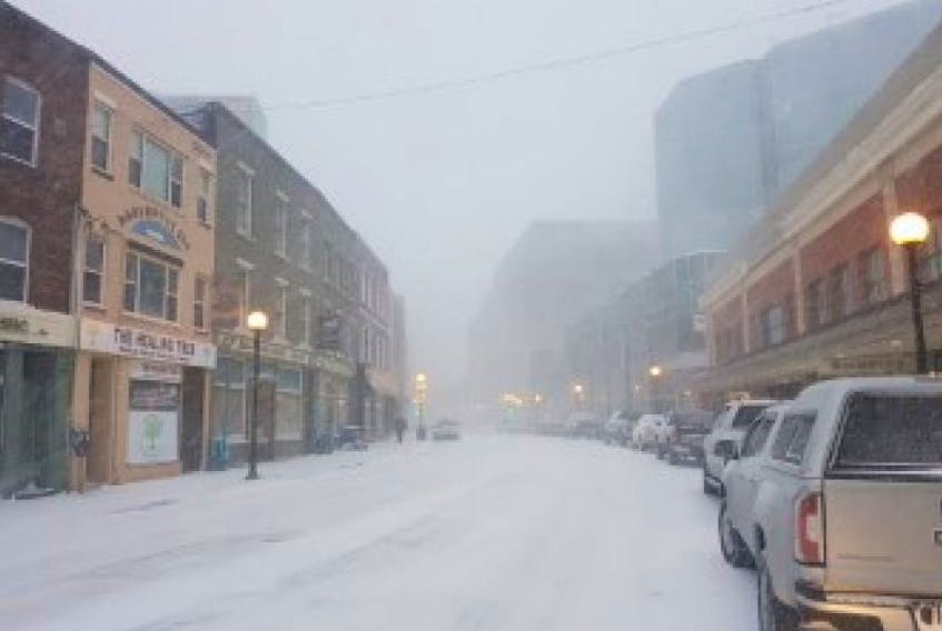 ["Downtown is pretty quiet this morning in St. John's as the blizzard hits."]