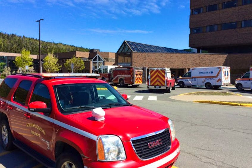 St. John's Regional Fire Department crews on scene at the Health Sciences Centre Friday.